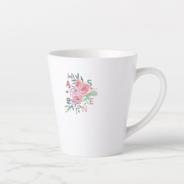 Caneca De Café Latte Felicidade Arte Flor (Direita)