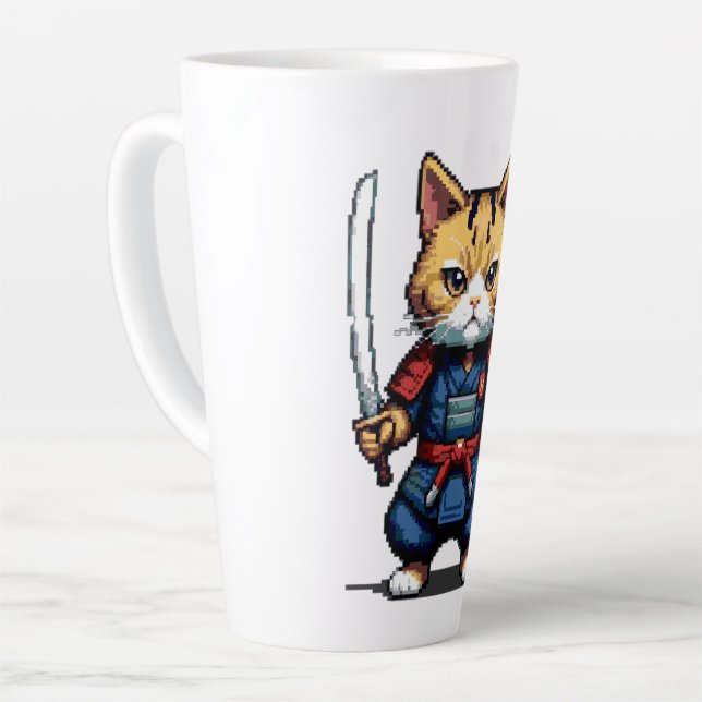 Caneca De Café Latte Feline Samurai Warrior (Ângulo esquerdo)