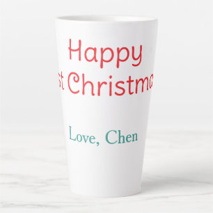Caneca De Café Latte feliz 1º natal vermelho verde amor nome simples ho