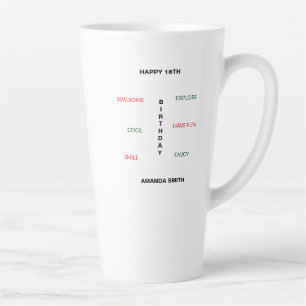 Caneca De Café Latte Feliz 18º Aniversário, Fofo e Incrível