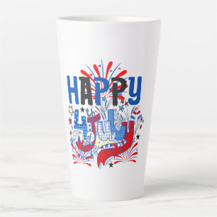 Caneca De Café Latte Feliz 4 de julho Fireworks USA-63261