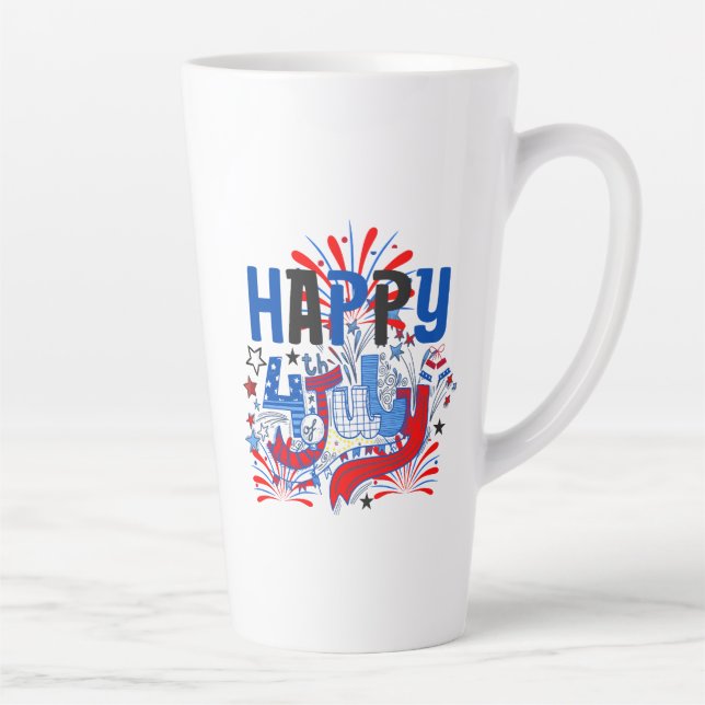 Caneca De Café Latte Feliz 4 de julho Fireworks USA-63261 (Direita)