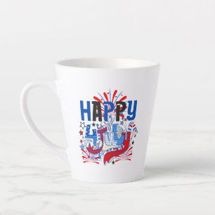 Caneca De Café Latte Feliz 4 de Julho Fogos de Artifício EUA-63261
