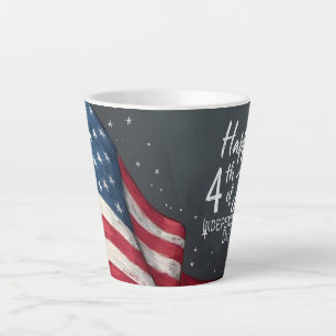 Caneca De Café Latte Feliz 4 de Julho Ilustração de Arte de Bandeira Vi