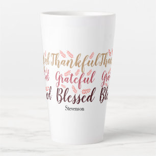 Caneca De Café Latte Feliz Ação de Graças, Grata, Abençoada