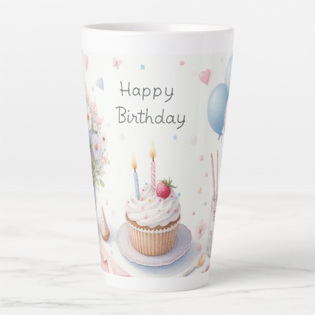 Caneca De Café Latte Feliz aniversário (Frente)