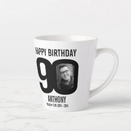 Caneca De Café Latte Feliz aniversário, 90 nomes e duas fotos do ano