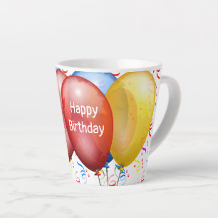Caneca De Café Latte Feliz Aniversário com Balões Caneca de Latte