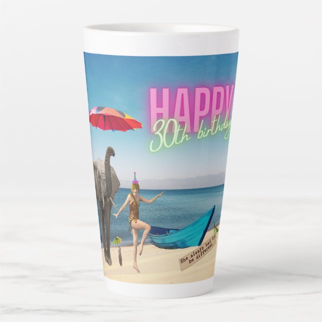 Caneca De Café Latte Feliz aniversário de diversão de 30 e diversão (Frente)