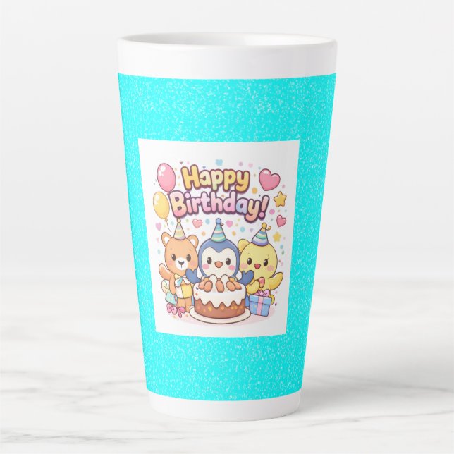 Caneca De Café Latte Feliz Aniversário Estilo Kawaii para Todas as Idad (Frente)