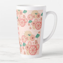 Caneca De Café Latte Feliz Aniversário - Jardim das Flores de Pêssego P