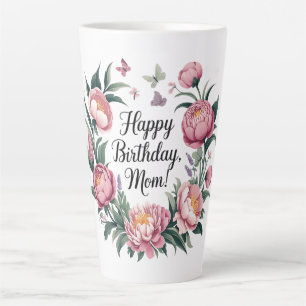 Caneca De Café Latte Feliz aniversário Mãe Floral Design