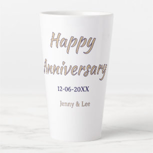 Caneca De Café Latte feliz aniversário marrom cinza nome data casal mod