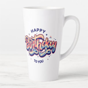 Caneca De Café Latte Feliz Aniversário para Você: Arte Tipográfica