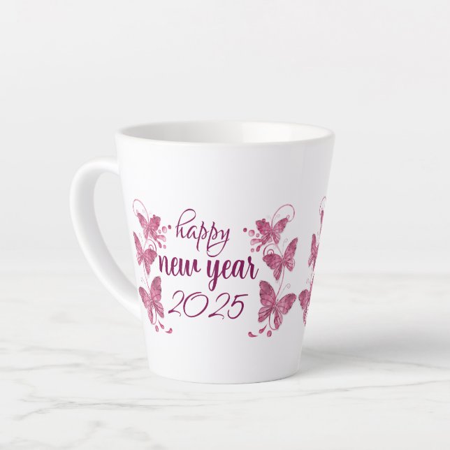 Caneca De Café Latte feliz ano novo 2025 Latte Mug (Ângulo esquerdo)