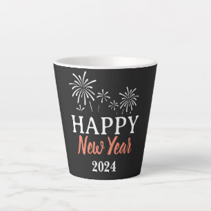 Caneca De Café Latte Feliz ano novo de Script Elegante de Tendência