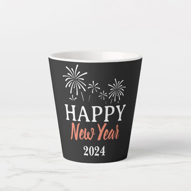Caneca De Café Latte Feliz ano novo de Script Elegante de Tendência (Frente)