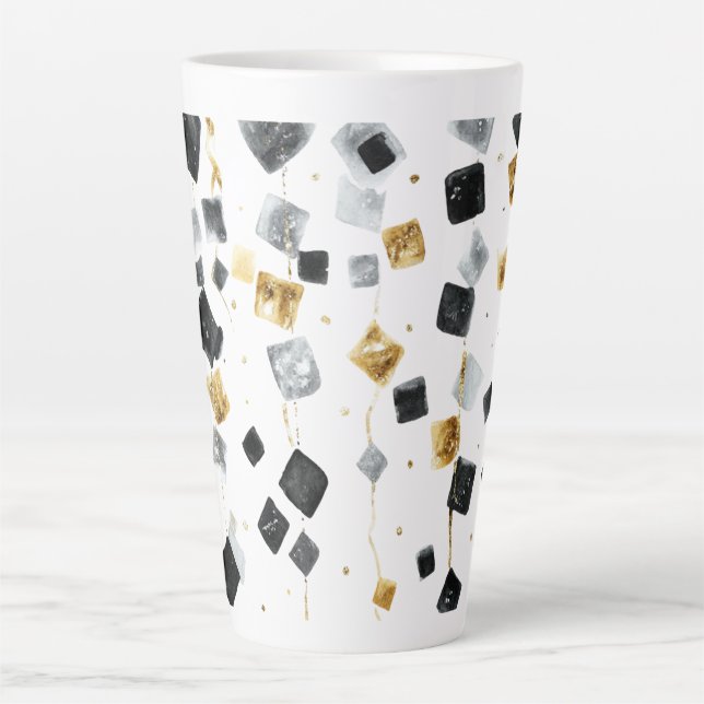 Caneca De Café Latte Feliz Ano Novo Dourado Preto (Frente)