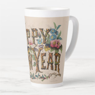Caneca De Café Latte Feliz Ano Novo, Impressão Vintage Currier & Ives