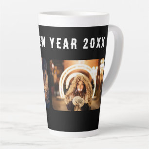 Caneca De Café Latte feliz ano novo Preto de Colagem de Fotos 2023
