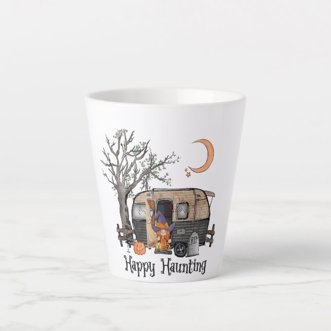 Caneca De Café Latte Feliz assombro | Halloween Camper | Bruxa Spooky (Frente)