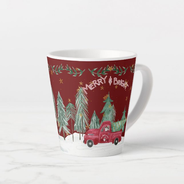 Caneca De Café Latte Feliz Bright Christmas Gnomo Red Truck Stars (Ângulo direito)