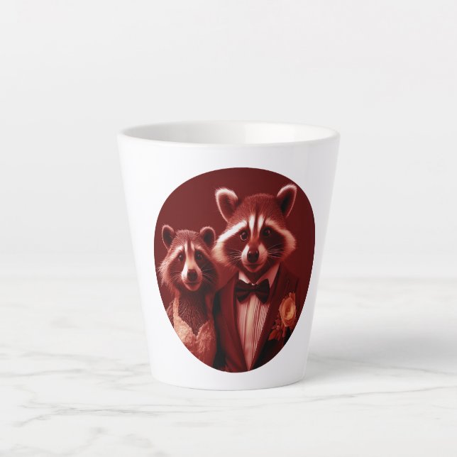 Caneca De Café Latte Feliz Casal Sr. e Sra. Racoon (Frente)