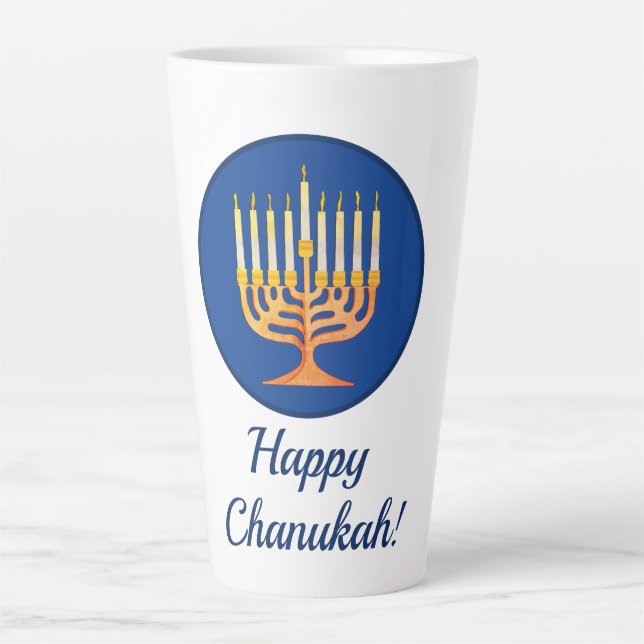 Caneca De Café Latte Feliz Chanukah! Candelabro (Frente)