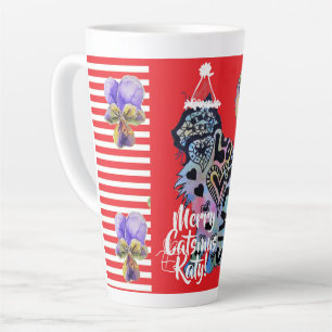 Caneca De Café Latte Feliz de Gatos de Amor Catsmus Natal Red Latte Mug