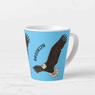 Caneca De Café Latte Feliz desenho animado de águia-calva voadora