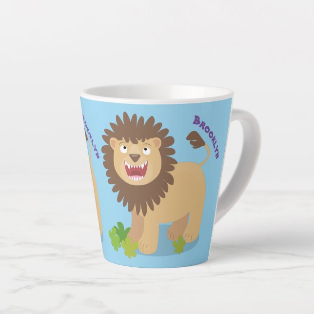 Caneca De Café Latte Feliz desenho animado de leão (Ângulo direito)