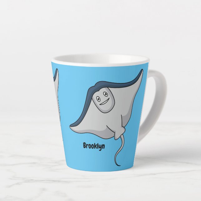 Caneca De Café Latte Feliz desenho animado de peixes-raia (Ângulo direito)