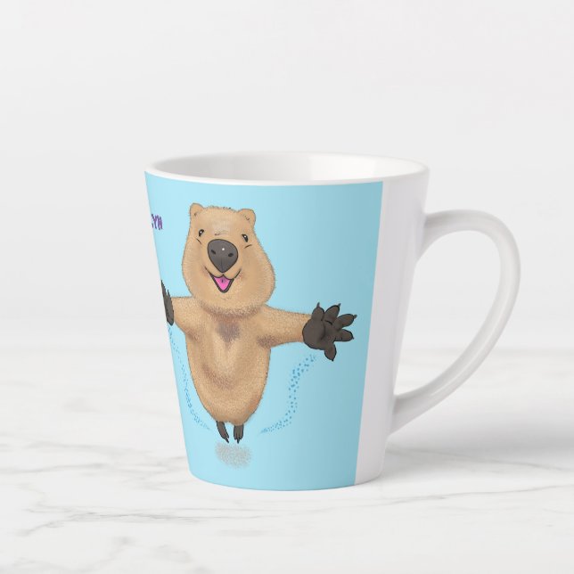Caneca De Café Latte Feliz design de desenho de quokka (Direita)