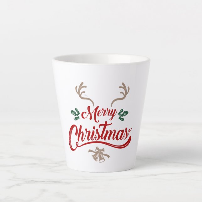 Caneca De Café Latte Feliz Design de Natal | Vermelho e Verde (Frente)