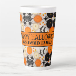 Caneca De Café Latte Feliz Dia das Bruxas Abóbora Laranja