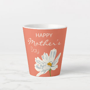 Caneca De Café Latte Feliz Dia das Mães Flor Artístico Branco