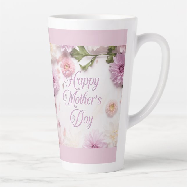 Caneca De Café Latte Feliz Dia das Mães Rosa (Direita)