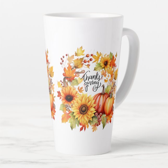 Caneca De Café Latte Feliz dia de Ação de Graças (Ângulo direito)