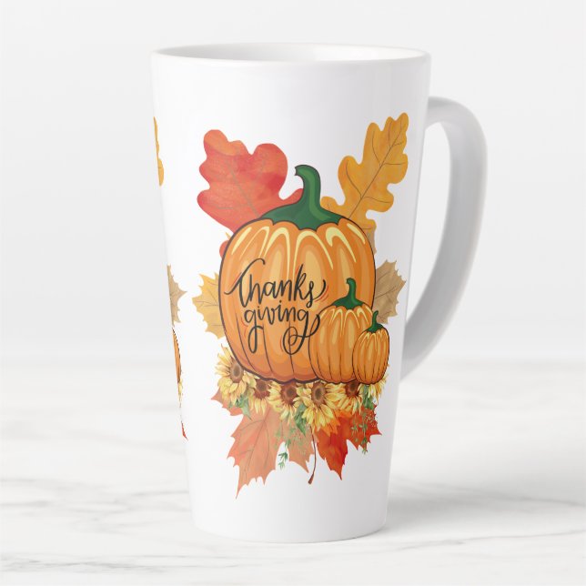 Caneca De Café Latte Feliz dia de Ação de Graças (Ângulo direito)