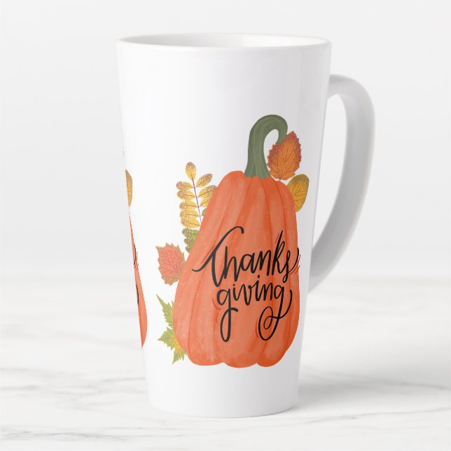 Caneca De Café Latte Feliz dia de Ação de Graças (Ângulo direito)