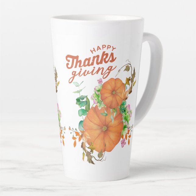 Caneca De Café Latte Feliz dia de Ação de Graças (Ângulo direito)