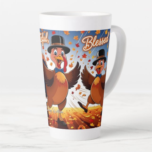 Caneca De Café Latte Feliz Dia de Ação de Graças da Turquia (Ângulo direito)