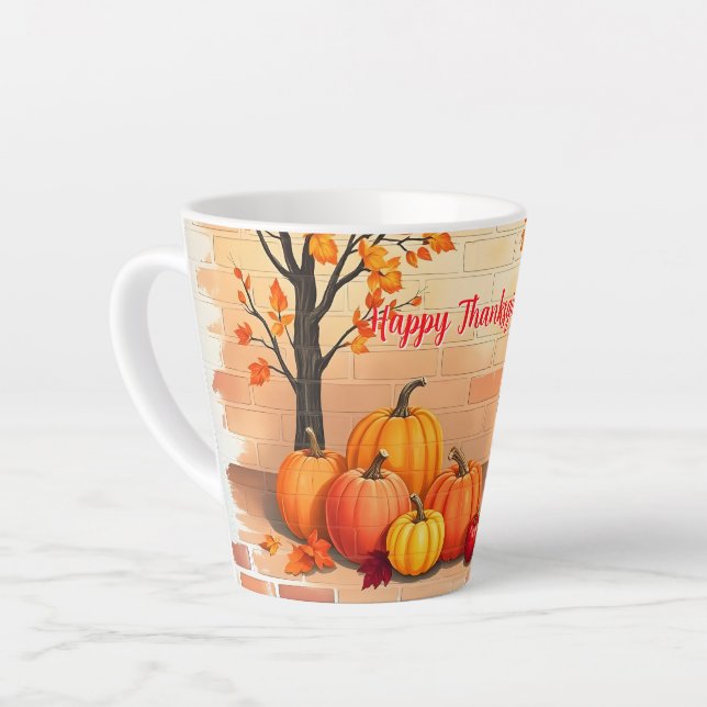 Caneca De Café Latte Feliz Dia de Ação de Graças Trendindo Bonita Queda (Ângulo esquerdo)