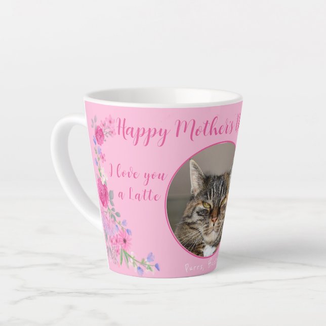 Caneca De Café Latte Feliz dia de as mães Engraçado Do Gato (Ângulo esquerdo)