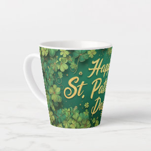 Caneca De Café Latte Feliz Dia de São Patrício com Design de Trevo