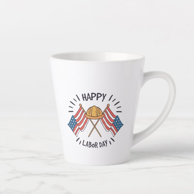 Caneca De Café Latte Feliz Dia do Trabalhador Bandeira Patriótica Ameri (Direita)