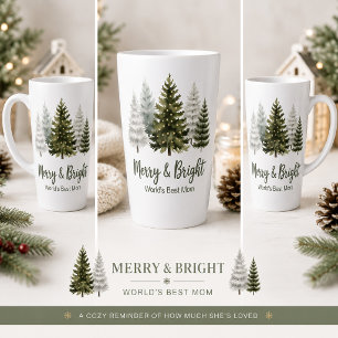 Caneca De Café Latte Feliz e Brilhante Melhor Mãe do Mundo Natal