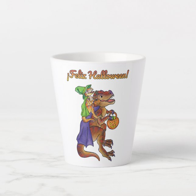 Caneca De Café Latte Feliz Halloween Dinosaur Mug (Frente)