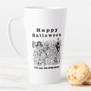 Caneca De Café Latte Feliz Halloween Divertido Sombrio Assustador Sinis