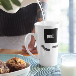 Caneca De Café Latte Feliz Halloween do Simples Black Boo